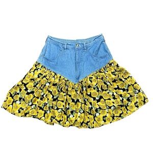 VTG 90s denim polka dot sunflowers mini skirt. Sz. 7